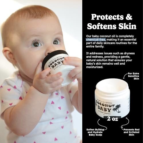Coconut Baby Oil for Hair & Skin Care, Natural & Organic, Coconut Oil for Cradle Cap, and Infant Scalp Relief, Hair Oil for Adult and Newborn, Sensitive Skin Moisturizer, Unscented - 2 fl oz