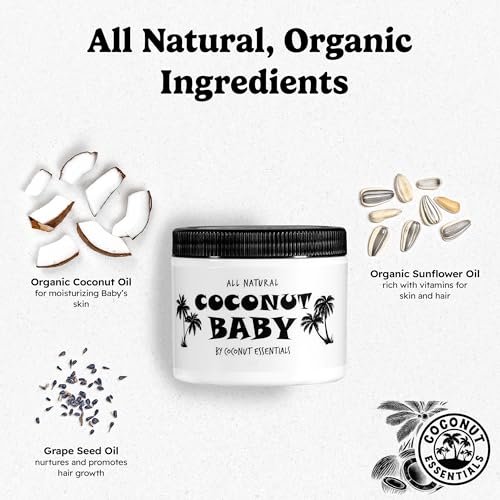 Coconut Baby Oil for Hair & Skin Care, Natural & Organic, Coconut Oil for Cradle Cap, and Infant Scalp Relief, Hair Oil for Adult and Newborn, Sensitive Skin Moisturizer, Unscented - 2 fl oz