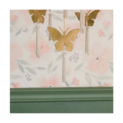 Crane Baby Handcrafted Brass Ceiling Hanging Mobile for Nursery, Butterfly Nursery Decor for Girl, 6"x 6" x 36", Baby Girl Nursery Decor, Butterfly Mobile