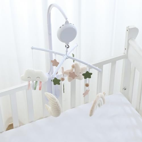 Crib Mobile 35 Lullaby Muisc, Organic Cotton Baby Mobiles for Cribs & Pack N Play, Easy to Install, Stuffed Animals Hanging Toys Newborn Boys & Girls, Star Nursery Decor