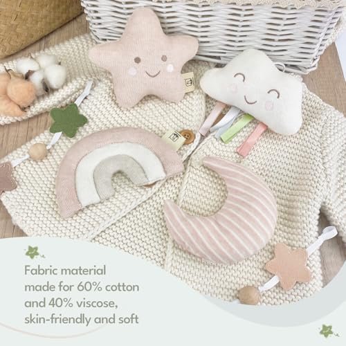 Crib Mobile 35 Lullaby Muisc, Organic Cotton Baby Mobiles for Cribs & Pack N Play, Easy to Install, Stuffed Animals Hanging Toys Newborn Boys & Girls, Star Nursery Decor