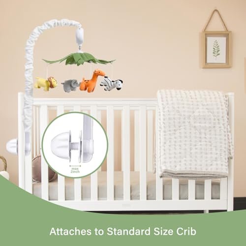 Crib Mobile, Baby Mobile with 12 Lullabies, Musical Baby Crib Mobile for Boys or Girls, Safari Animals Crib Toys Hanging, Safari Nursery Decor