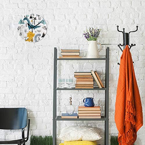Cute Dinosaur Wall Clock for Kids Room, Battery Operated Non Ticking Wall Clocks for Playroom, Homeschool, Classroom,9.5 Inches(25cm)