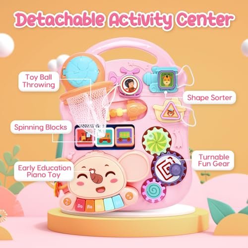 CUTE STONE 2-in-1 Baby Walker for Girls, Sit-to-Stand Learning Walker, Early Educational Push Walking Toys with Detachable Activity Center for Infants & Toddlers 12+ Months