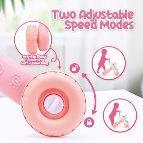 CUTE STONE 2-in-1 Baby Walker for Girls, Sit-to-Stand Learning Walker, Early Educational Push Walking Toys with Detachable Activity Center for Infants & Toddlers 12+ Months