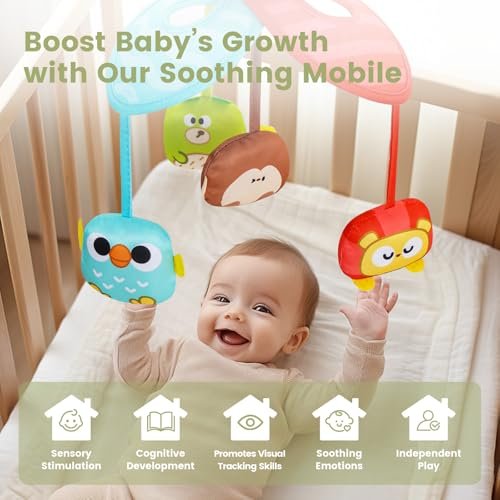 CUTE STONE Baby Crib Mobile with Music and Lights, Nursery Crib Mobile with Remote Control, Detachable Hanging Mobile for 3+ Months Newborn Babies, Fits Cribs and Strollers