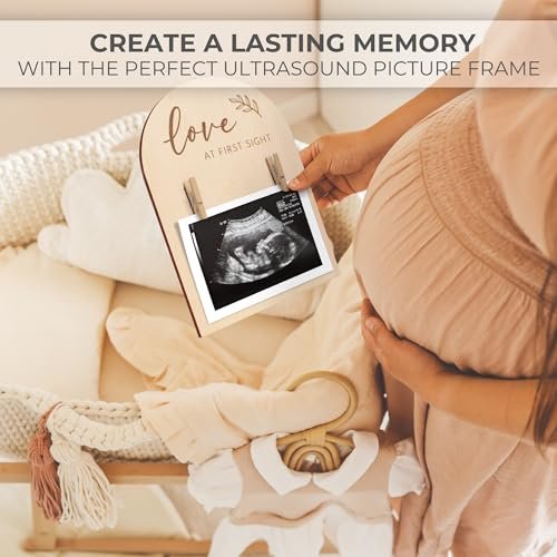 Cute Wooden Ultrasound Picture Frame - Beautiful Double Sided Sign For The Announcement of Your Pregnancy Or Baby's Birth - Nursery Decor Sonogram Photo Frame & Pregnancy Gift For First Time Moms