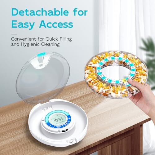 Daviky Automatic Pill Dispenser for Elderly with Alarm, 28-Day Electronic Locked Pill Box, Sound & Light Reminders for Medication, Vitamins, and Supplements