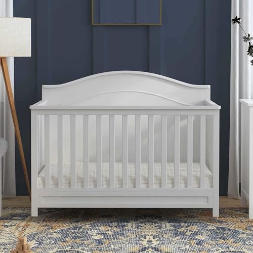 daVinci Charlie 4-in-1 Convertible Crib - GREENGUARD Gold Certified - Converts from Baby Crib to Toddler Bed, Daybed, and Full-Size Bed Effortlessly - 4 Adjustable Heights - Wooden White Baby Bed
