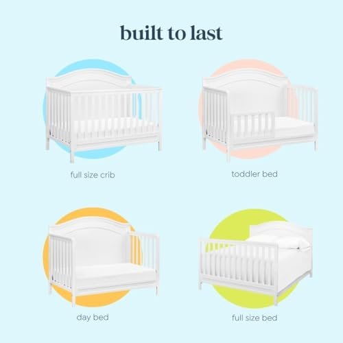 daVinci Charlie 4-in-1 Convertible Crib - GREENGUARD Gold Certified - Converts from Baby Crib to Toddler Bed, Daybed, and Full-Size Bed Effortlessly - 4 Adjustable Heights - Wooden White Baby Bed