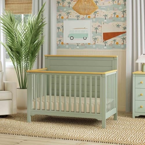 DaVinci Shea 4-in-1 Convertible Crib in Light Sage and Honey, Greenguard Gold and FSC® Certified