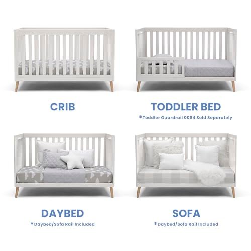 Delta Children Essex 4-in-1 Convertible Baby Crib, Bianca White with Natural Legs