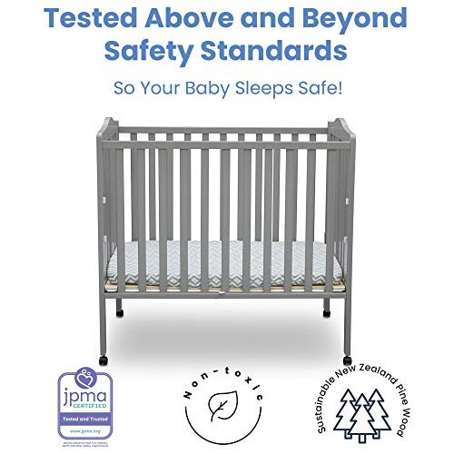 Delta Children Folding Portable Mini Baby Crib with 1.5-inch Mattress - Greenguard Gold Certified, Grey