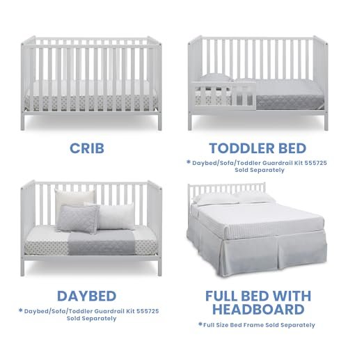 Delta Children Heartland 4-in-1 Convertible Crib - Greenguard Gold Certified, Bianca White