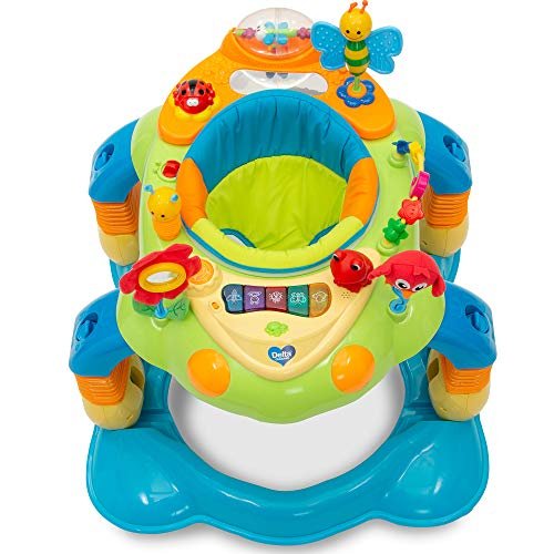 Delta Children Lil Play Station 4-in-1 Activity Walker - Rocker, Activity Center, Bouncer, Walker - Adjustable Seat Height - Fun Toys for Baby, Blue