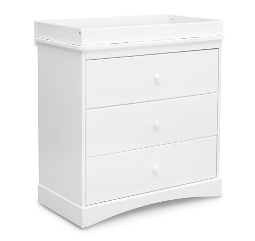 Delta Children Sutton 3 Drawer Dresser with Changing Top and Interlocking Drawers - Greenguard Gold Certified, Bianca White