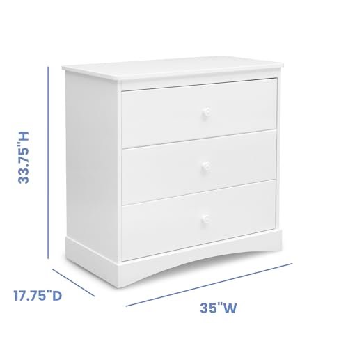 Delta Children Sutton 3 Drawer Dresser with Changing Top and Interlocking Drawers - Greenguard Gold Certified, Bianca White