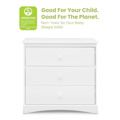 Delta Children Sutton 3 Drawer Dresser with Changing Top and Interlocking Drawers - Greenguard Gold Certified, Bianca White