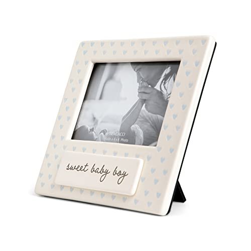 DEMDACO Sweet Baby Boy Blue Holds 4 x 6 Inch Photo Ceramic Wall or Tabletop Frame