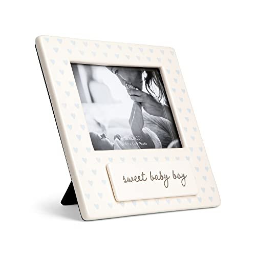 DEMDACO Sweet Baby Boy Blue Holds 4 x 6 Inch Photo Ceramic Wall or Tabletop Frame