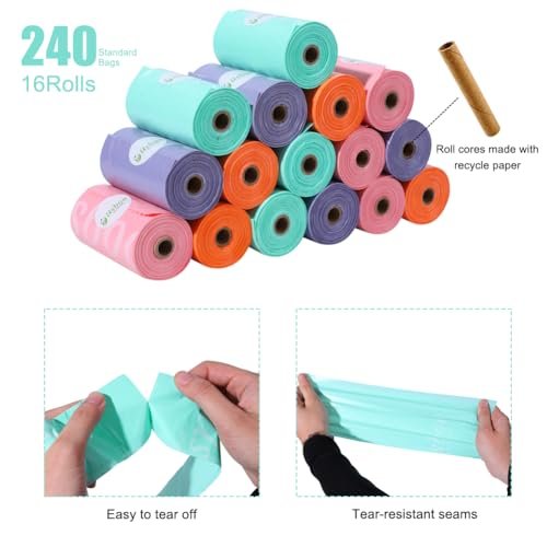Diaper Bags Disposable for Baby, 16 Refill Rolls/240 Bags OXO-Biodegradable Waste Bags,Dirty Disposable Diaper Bags,Diaper Trash Bags,Rainbow
