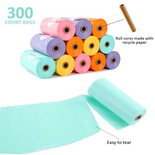 Diaper Bags Disposable for Baby, 20 Refill Rolls/300 Bags Waste Bags with Dispenser, Convenient and Quick Diaper Disposal, Rainbow