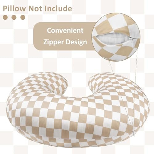 DILIMI Nursing Pillow Cover, Stretchy Removable Case for Breastfeeding Pillows, Ultra Soft Comfortable Slipcover for Baby Girl and Boy, Light Brown Checkerboard
