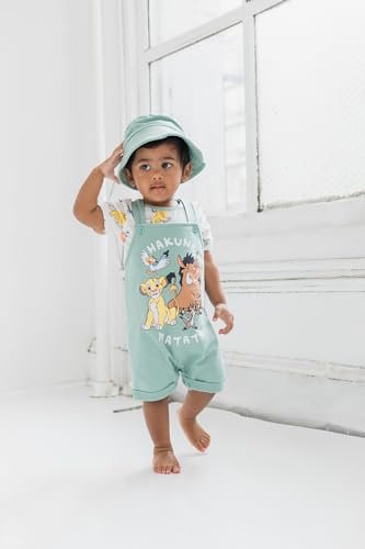 Disney Junior Baby French Terry Short Overalls, T-Shirt and Hat 3 Piece Outfit Set Newborn to Infant Sizes (OS - 24 Months)