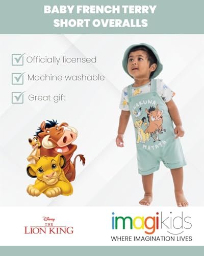 Disney Junior Baby French Terry Short Overalls, T-Shirt and Hat 3 Piece Outfit Set Newborn to Infant Sizes (OS - 24 Months)