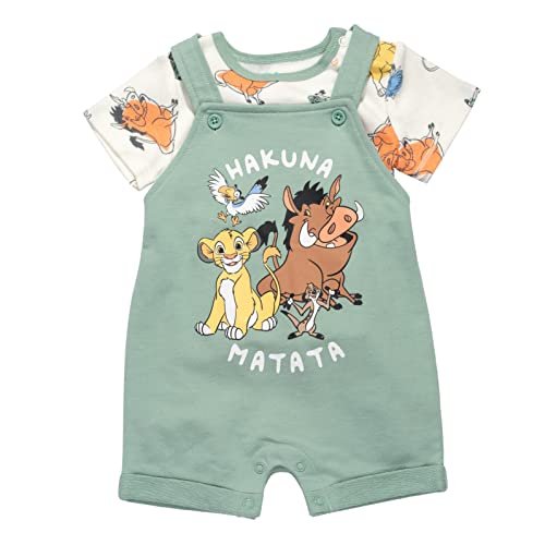 Disney Junior Baby French Terry Short Overalls, T-Shirt and Hat 3 Piece Outfit Set Newborn to Infant Sizes (OS - 24 Months)