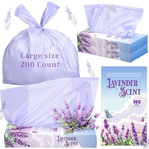 Disposable Diaper Bags 17. 7 x 9. 8 in Lavender Scented Hygiene Bags Discreet Waste Disposal for Feminine Products, Diaper Disposal or Pet Waste Sacks with Easy-to-tie Tabs