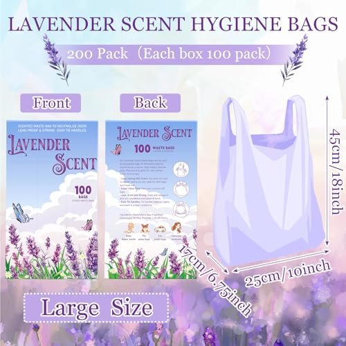 Disposable Diaper Bags 17. 7 x 9. 8 in Lavender Scented Hygiene Bags Discreet Waste Disposal for Feminine Products, Diaper Disposal or Pet Waste Sacks with Easy-to-tie Tabs