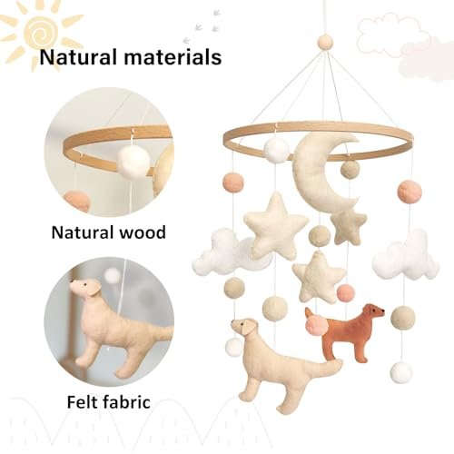 Dog Theme Baby Mobile, Mobile for Crib, Crib Mobile for Boys and Girls, Nursery Mobile for Bassinet, Pack and Play, Dog, Moon, Cloud, Star