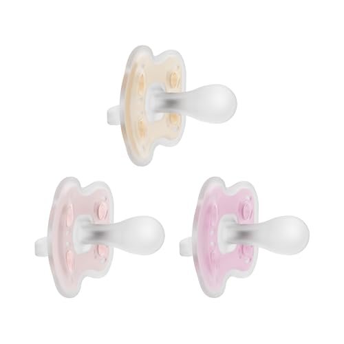Dr. Brown's Advantage One-Piece Silicone Baby Pacifier, Fully Symmetrical Soother, Ecru/Light Pink/Pink, 0-6m, BPA Free, 3 Pack