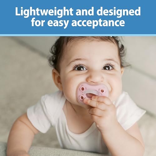 Dr. Brown's Advantage One-Piece Silicone Baby Pacifier, Fully Symmetrical Soother, Ecru/Light Pink/Pink, 0-6m, BPA Free, 3 Pack