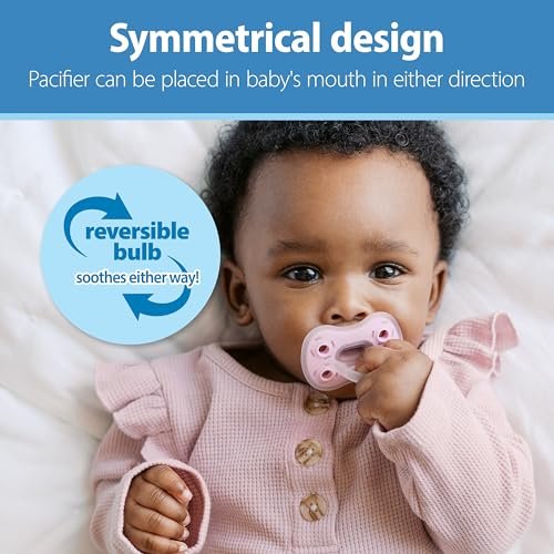 Dr. Brown's Advantage One-Piece Silicone Baby Pacifier, Fully Symmetrical Soother, Ecru/Light Pink/Pink, 0-6m, BPA Free, 3 Pack