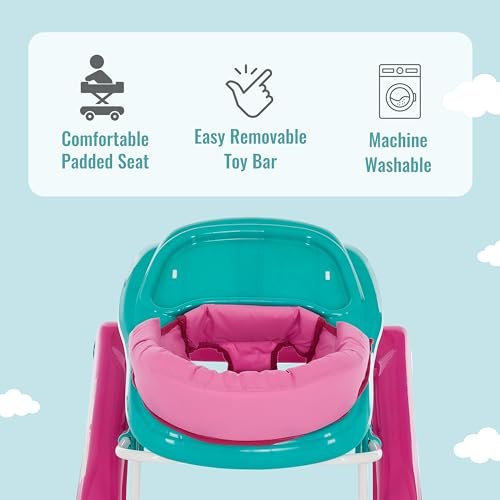 Dream On Me 2-in-1 Ava Baby Walker, Easy Convertible Baby Walker, Walk Behind, Height Adjustable Seat, Added Back Support, Detachable-Toy Slate, Teal Pink