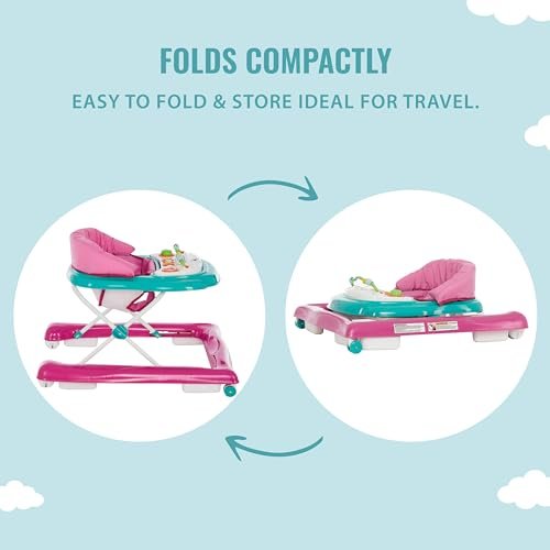 Dream On Me 2-in-1 Ava Baby Walker, Easy Convertible Baby Walker, Walk Behind, Height Adjustable Seat, Added Back Support, Detachable-Toy Slate, Teal Pink