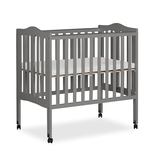 Dream On Me 2-in-1 Lightweight Folding Portable Stationary Side Crib in Steel Grey, Greenguard Gold Certified, Baby Crib to Playpen, Folds Flat for Storage, Locking Wheels
