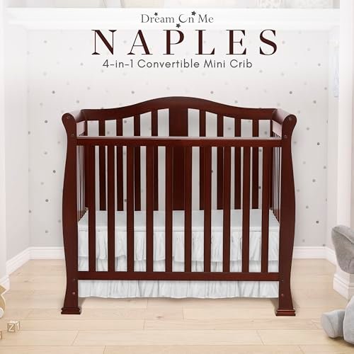 Dream On Me Addison 4-in-1 Convertible Mini Crib in Espresso, Greenguard Gold Certified, Non-Toxic Finishes, Built of New Zealand Pinewood, Comes with 1” Mattress Pad