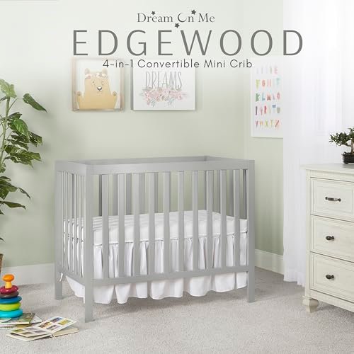 Dream On Me, Edgewood 4-in-1 Convertible Mini Crib, Cool Grey , 40x25x33 Inch (Pack of 1)