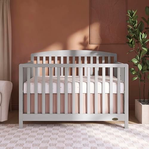 Dream On Me JPMA & Greenguard Gold Certified Odelle 5 in 1 Convertible Crib in Pebble Grey, Built of Sustainable Pinewood, 3 Mattress Height Settings, Non-Toxic Water-Based Paint Finish