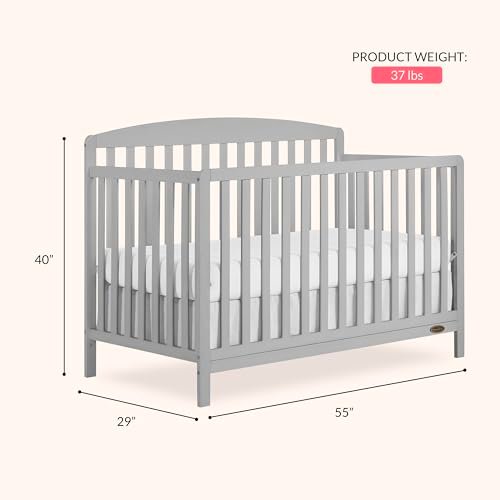 Dream On Me JPMA & Greenguard Gold Certified Odelle 5 in 1 Convertible Crib in Pebble Grey, Built of Sustainable Pinewood, 3 Mattress Height Settings, Non-Toxic Water-Based Paint Finish