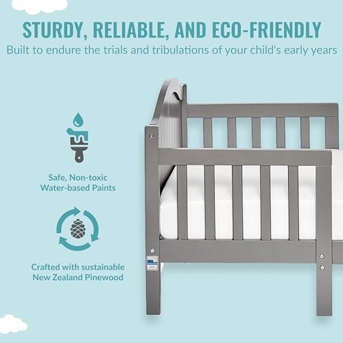Dream On Me Portland 3 In 1 Convertible Toddler Bed in Steel Grey, Greenguard Gold Certified, JPMA Certified, Low To Floor Design, Non-Toxic Finish, Pinewood