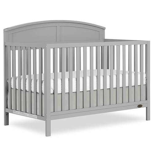 Dream On Me Storybrooke 5 in 1 Convertible Crib in Pebble Grey, JPMA & Greenguard Gold Certified, Built of Sustainable Pinewood, 3 Mattress Height Settings, Non-Toxic Water-Based Paint Finish