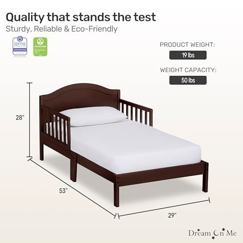 Dream On Me Sydney Toddler Bed in Espresso, Greenguard Gold Certified, JPMA Certified, Low To Floor Design, Non-Toxic Finish, Safety Rails, Made Of Pinewood