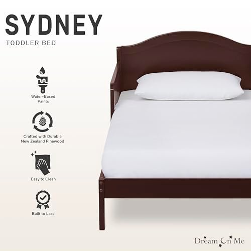 Dream On Me Sydney Toddler Bed in Espresso, Greenguard Gold Certified, JPMA Certified, Low To Floor Design, Non-Toxic Finish, Safety Rails, Made Of Pinewood