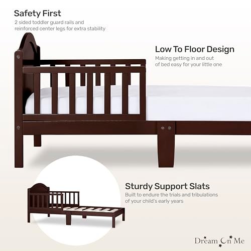 Dream On Me Sydney Toddler Bed in Espresso, Greenguard Gold Certified, JPMA Certified, Low To Floor Design, Non-Toxic Finish, Safety Rails, Made Of Pinewood