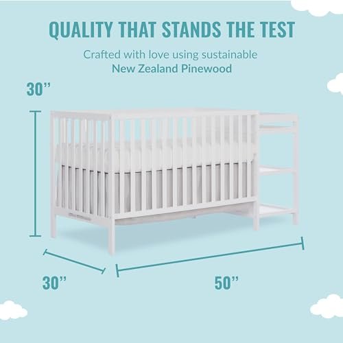 Dream On Me Synergy Convertible Crib and Changer in White with Detachable Changing Table, JPMA Certified, 1” Changing pad