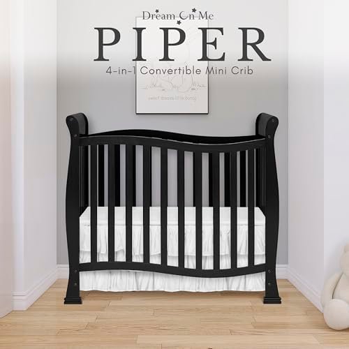 Dream On Me Violet 4-In-1 Convertible Mini Crib In Black, Greenguard Gold Certified, JPMA Certified, 3 Position Mattress Height Settings, Non-Toxic Finish